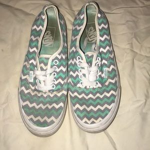 Women’s size 8 teal, grey, white chevron vans